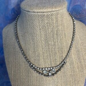 VTG Rhinestone Choker Necklace 14.5 Sparkly Crystal Jewelry Silver Tone Glam